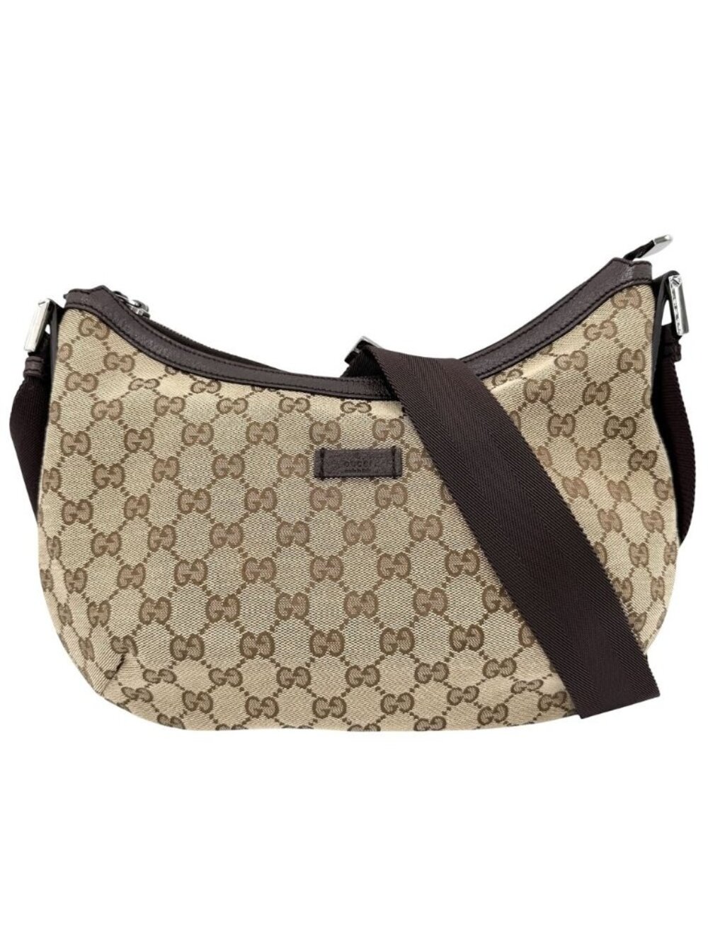 Gucci Shoulder Bag Crossbody GG Canvas Leather Beige Silver